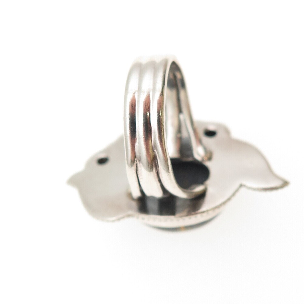 925 Sterling Silver Vintage Real Black Tiger Eye & Onyx Modernist Ring Size 6.25 - Picture 6 of 8